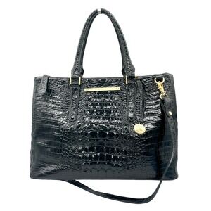 Brahmin Melbourne Black Croc Leather Business Satchel Bag Tote Handbag Purse